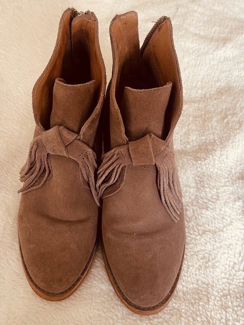 UGG Brown Suede Fringe Ankle Booties